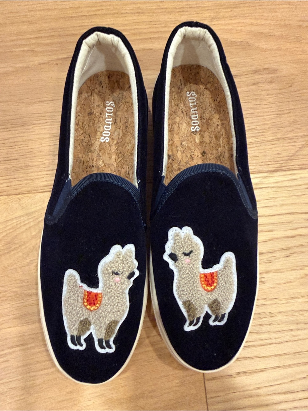 Soludos women’s Navy Llama Slip-On Shoes